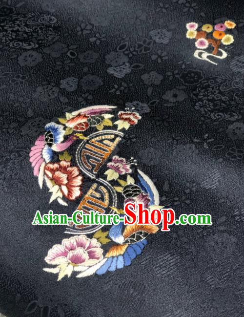 Traditional Chinese Embroidered Peony Black Silk Fabric Classical Pattern Design Brocade Fabric Asian Satin Material