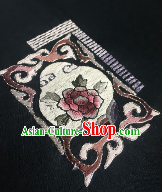 Traditional Chinese Embroidered Peony Flowers Black Silk Fabric Classical Pattern Design Brocade Fabric Asian Satin Material