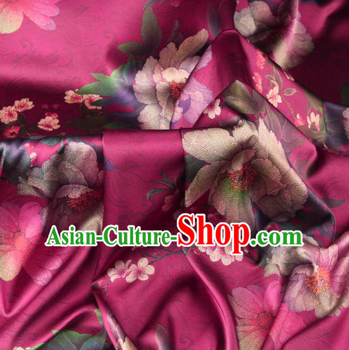 Chinese Traditional Classical Plum Peony Pattern Rosy Brocade Damask Asian Satin Drapery Silk Fabric