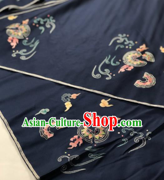 Traditional Chinese Embroidered Navy Silk Fabric Classical Pattern Design Brocade Fabric Asian Satin Material