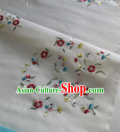 Traditional Chinese Embroidered Flowers White Silk Fabric Classical Pattern Design Brocade Fabric Asian Satin Material