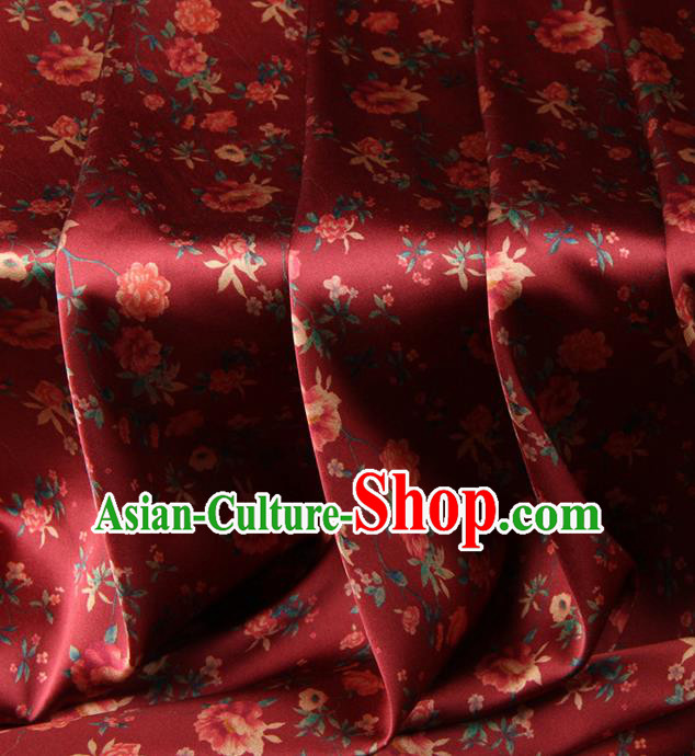 Chinese Traditional Classical Peony Pattern Purplish Red Brocade Damask Asian Satin Drapery Silk Fabric