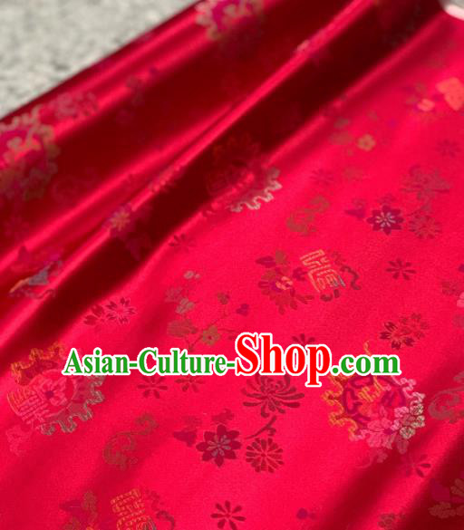 Traditional Chinese Red Satin Classical Chrysanthemum Pattern Design Brocade Fabric Asian Silk Fabric Material