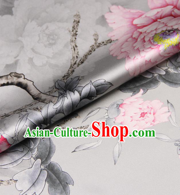 Chinese Traditional Classical Pink Peony Pattern Brocade Damask Asian Satin Drapery Silk Fabric