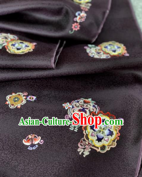Traditional Chinese Black Satin Classical Embroidered Pomegranate Pattern Design Brocade Fabric Asian Silk Fabric Material