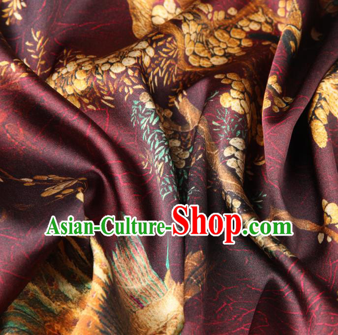 Chinese Traditional Classical Peacock Pattern Wine Red Brocade Damask Asian Satin Drapery Silk Fabric