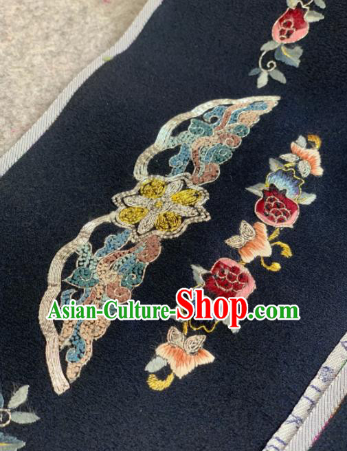 Traditional Chinese Black Satin Classical Embroidered Flowers Pattern Design Brocade Fabric Asian Silk Fabric Material