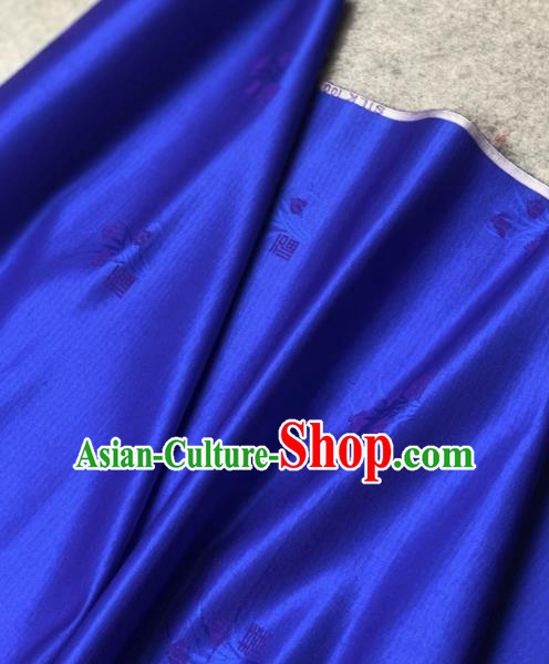 Traditional Chinese Royalblue Satin Classical Orchid Pattern Design Brocade Fabric Asian Silk Fabric Material