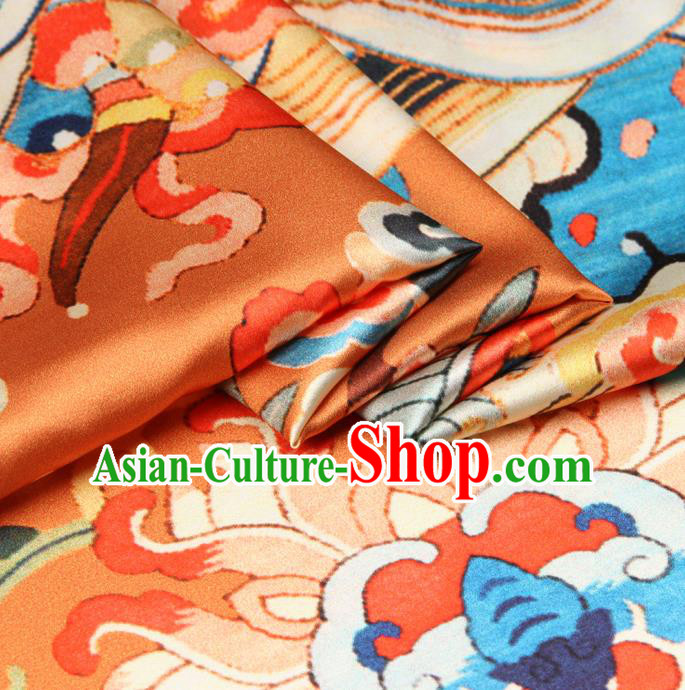 Chinese Traditional Classical Cloud Dragon Pattern Golden Brocade Damask Asian Satin Drapery Silk Fabric