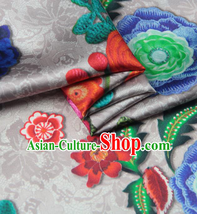 Chinese Traditional Classical Chrysanthemum Pattern White Brocade Damask Asian Satin Drapery Silk Fabric