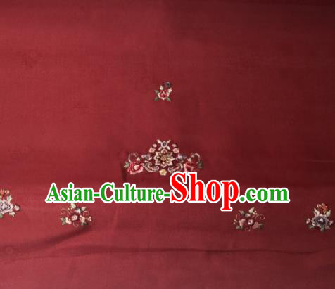 Traditional Chinese Purplish Red Satin Classical Embroidered Pattern Design Brocade Fabric Asian Silk Fabric Material