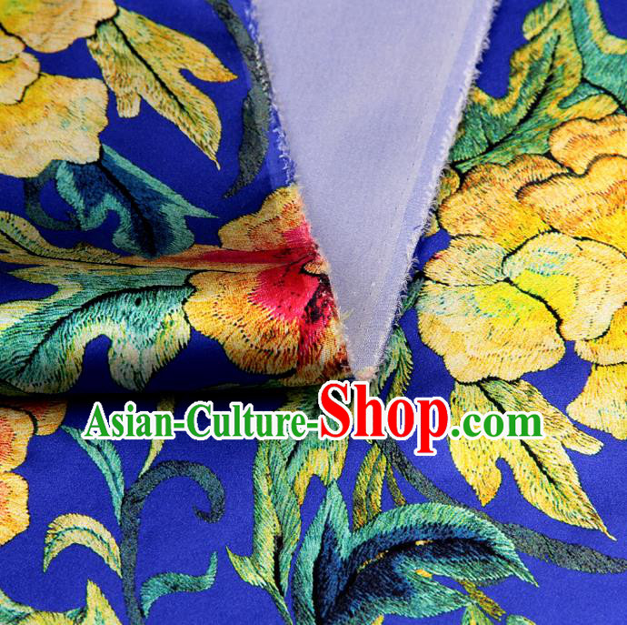 Chinese Traditional Classical Peony Pattern Royalblue Brocade Damask Asian Satin Drapery Silk Fabric