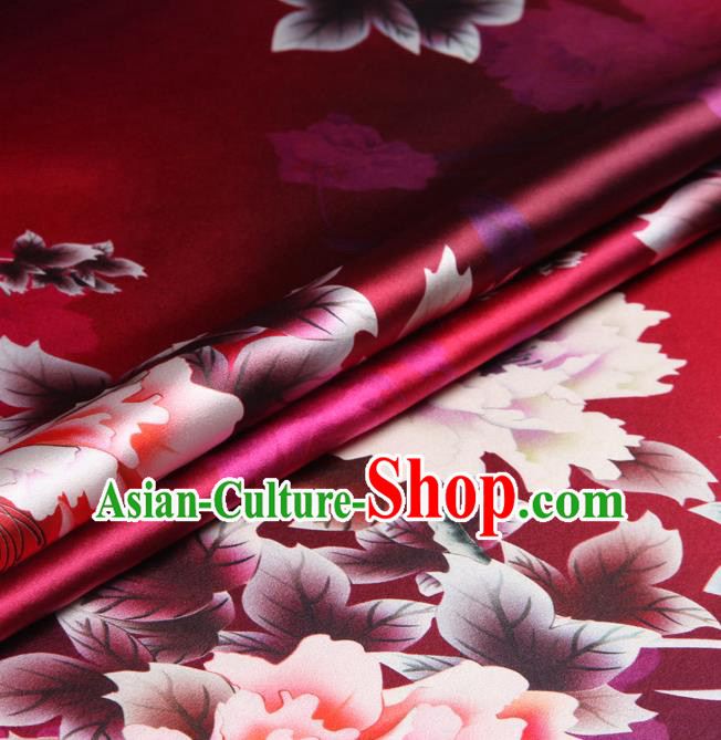 Chinese Traditional Classical Peony Pattern Rosy Brocade Damask Asian Satin Drapery Silk Fabric