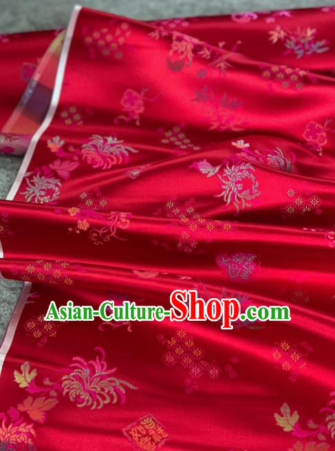 Traditional Chinese Satin Classical Pattern Design Wine Red Brocade Fabric Asian Silk Fabric Material