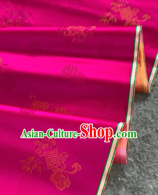 Traditional Chinese Satin Classical Bamboo Peony Pattern Design Rosy Brocade Fabric Asian Silk Fabric Material