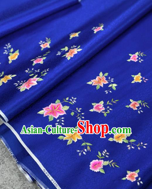 Traditional Chinese Satin Classical Embroidered Flower Pattern Design Royalblue Brocade Fabric Asian Silk Fabric Material