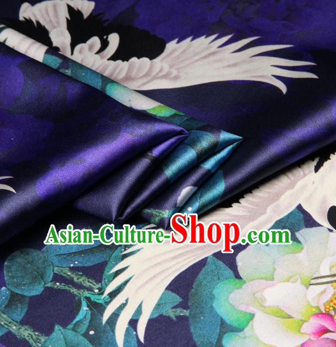 Chinese Traditional Classical Crane Flower Pattern Purple Brocade Damask Asian Satin Drapery Silk Fabric