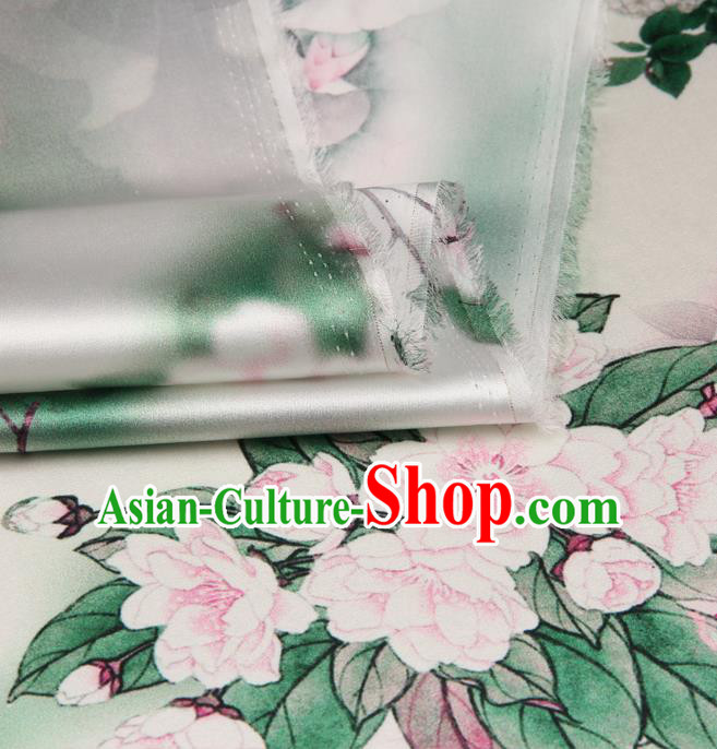 Chinese Traditional Classical Lotus Plum Pattern Brocade Damask Asian Satin Drapery Silk Fabric