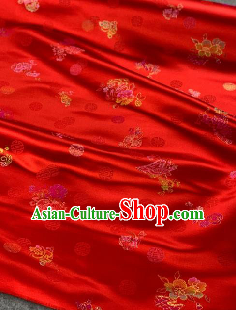 Traditional Chinese Satin Classical Peony Pattern Design Red Brocade Fabric Asian Silk Fabric Material