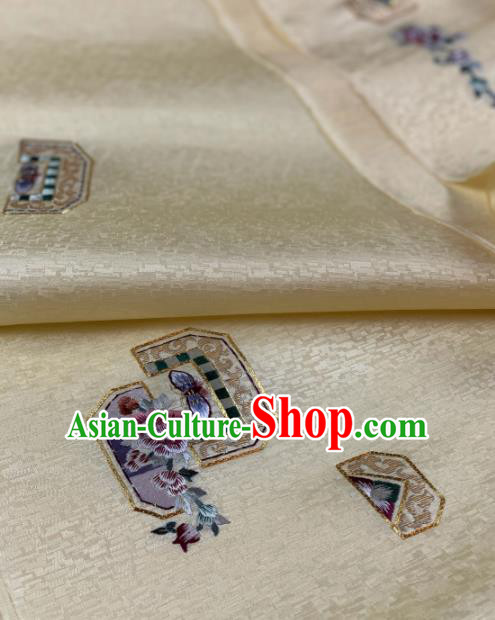 Traditional Chinese Satin Classical Embroidered Pattern Design Beige Brocade Fabric Asian Silk Fabric Material