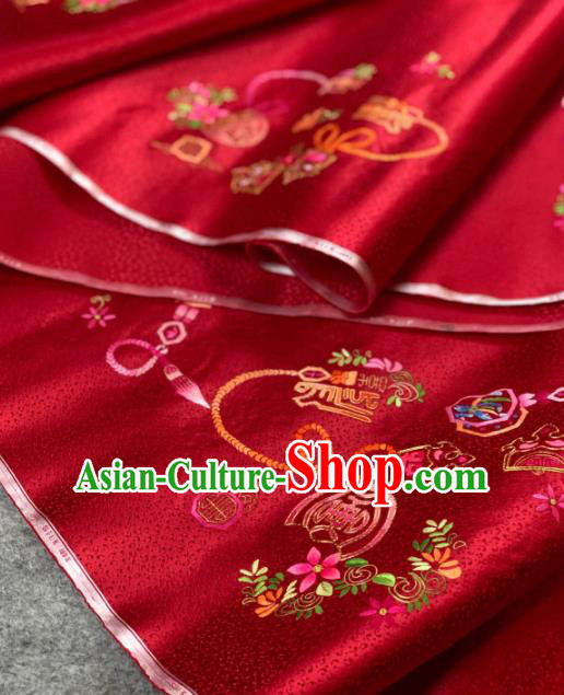 Traditional Chinese Satin Classical Embroidered Pattern Design Purplish Red Brocade Fabric Asian Silk Fabric Material