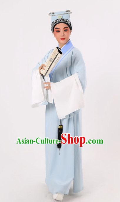 Chinese Traditional Beijing Opera Niche Costume Ancient Scholar Childe Blue Robe for Men