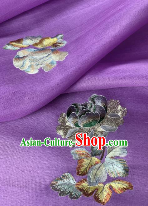 Traditional Chinese Satin Classical Embroidered Peony Pattern Design Purple Brocade Fabric Asian Silk Fabric Material