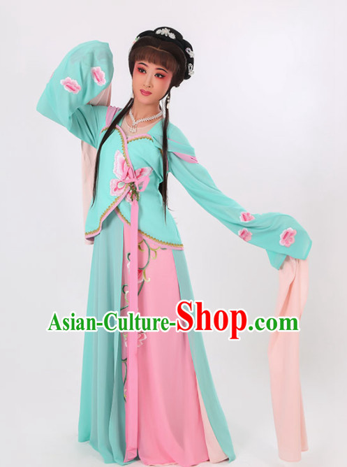 Chinese Traditional Peking Opera Diva Costume Ancient Maidservants Embroidered Green Dress for Women