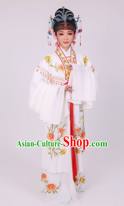 Chinese Traditional Peking Opera Queen Diva Costume Ancient Empress Embroidered White Dress for Women