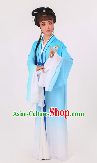 Chinese Traditional Peking Opera Diva Blue Dress Ancient Village Girl Embroidered Costume for Women