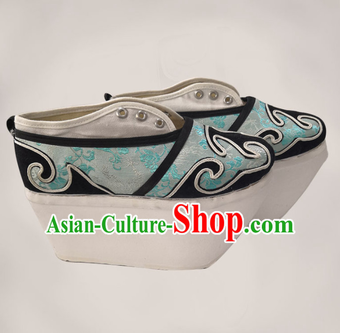 Chinese Traditional Beijing Opera Niche Shoes Ancient Scholar Childe Blue Shoes for Men