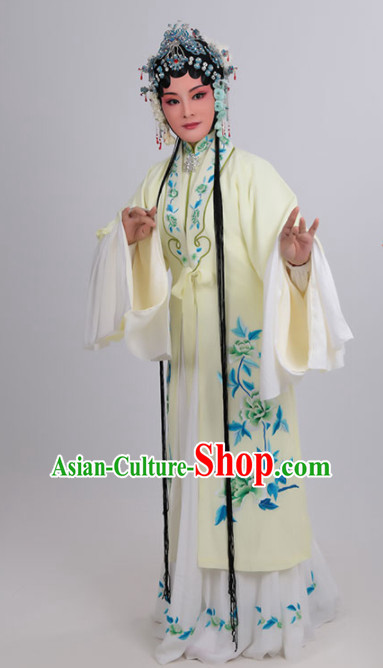 Chinese Traditional Peking Opera Actress Yellow Dress Ancient Court Lady Embroidered Costume for Women