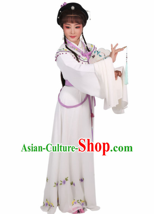 Chinese Traditional Peking Opera Diva White Dress Ancient Nobility Lady Embroidered Costume for Women
