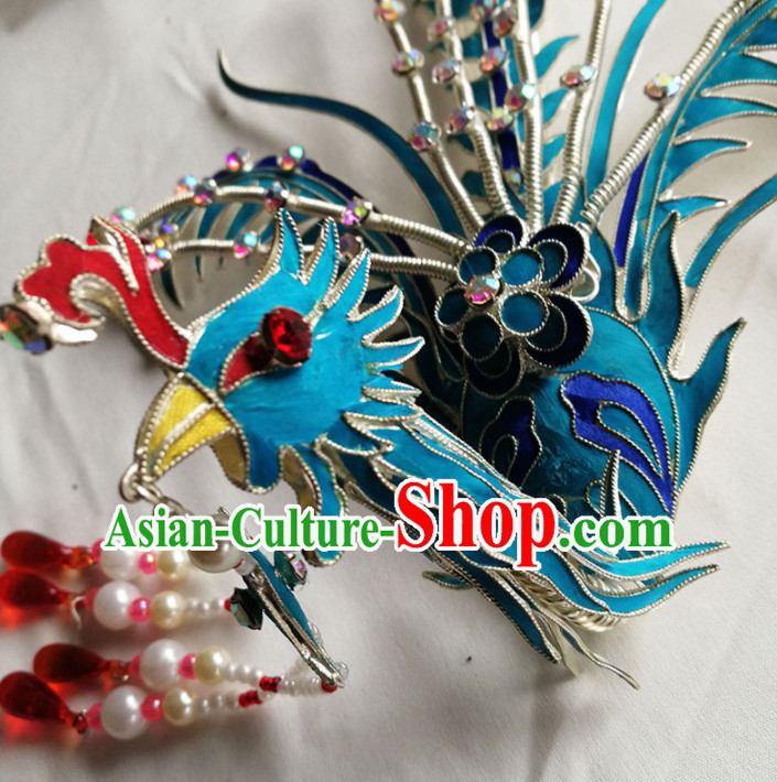Chinese Ancient Queen Phoenix Coronet Tassel Hairpins Traditional Beijing Opera Diva Hair Accessories for Adults