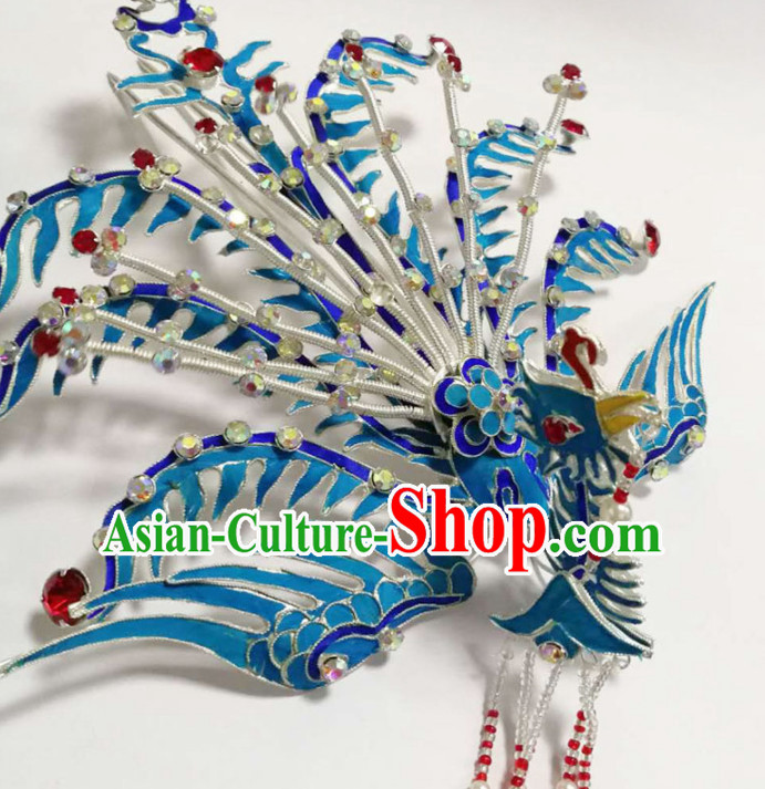 Chinese Ancient Queen Blueing Phoenix Coronet Hairpins Traditional Beijing Opera Diva Hair Accessories for Adults