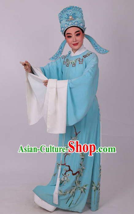 Chinese Traditional Beijing Opera Niche Embroidered Blue Robe Ancient Scholar Costume for Men