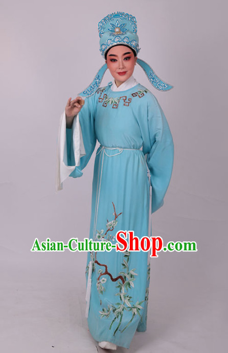 Chinese Traditional Beijing Opera Niche Embroidered Blue Robe Ancient Scholar Costume for Men