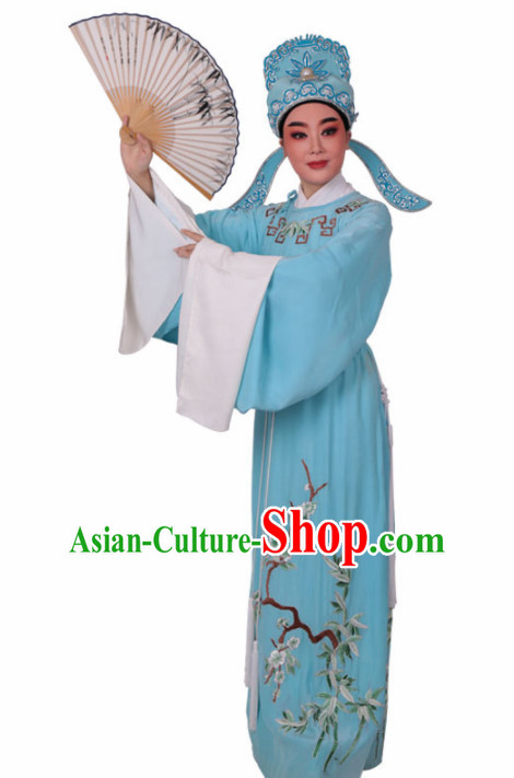 Chinese Traditional Beijing Opera Niche Embroidered Blue Robe Ancient Scholar Costume for Men