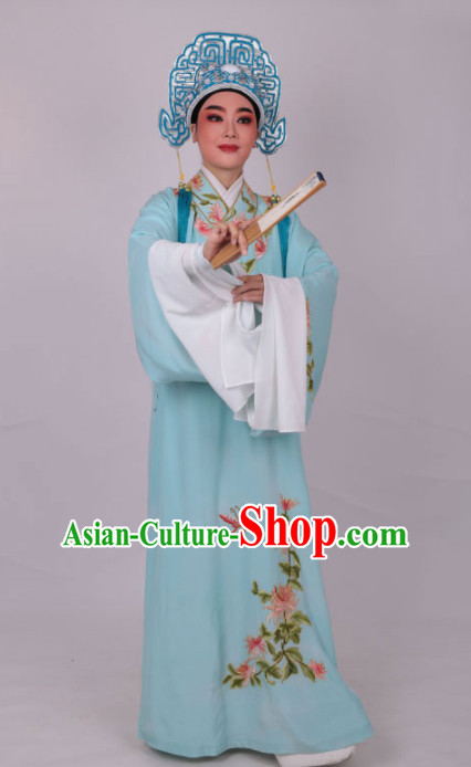 Chinese Traditional Beijing Opera Niche Nobility Childe Embroidered Blue Robe Ancient Scholar Costume for Men