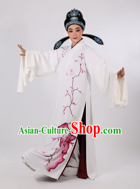 Chinese Traditional Beijing Opera Niche Costume Ancient Scholar Childe White Robe for Men