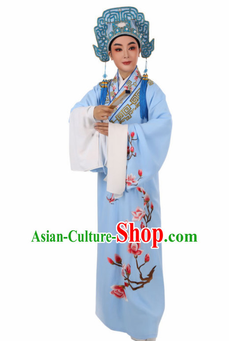 Chinese Traditional Beijing Opera Niche Light Blue Robe Ancient Scholar Childe Costume for Men