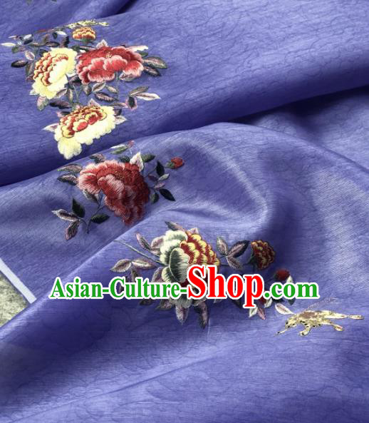 Traditional Chinese Satin Classical Embroidered Peony Pattern Design Purple Brocade Fabric Asian Silk Fabric Material