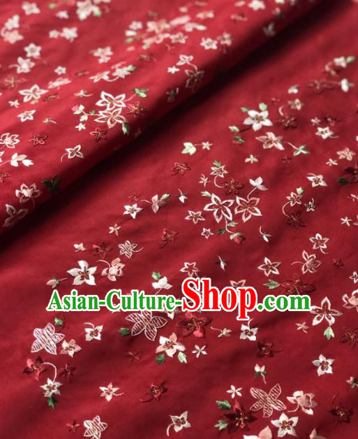 Traditional Chinese Satin Classical Embroidered Sakura Pattern Design Red Brocade Fabric Asian Silk Fabric Material