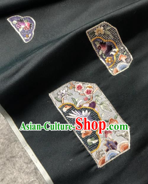 Traditional Chinese Satin Classical Embroidered Sakura Pattern Design Black Brocade Fabric Asian Silk Fabric Material