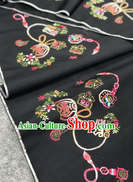 Traditional Chinese Satin Classical Embroidered Pattern Design Black Brocade Fabric Asian Silk Fabric Material