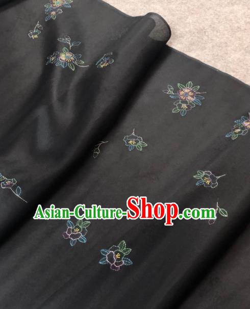 Traditional Chinese Satin Classical Embroidered Pattern Design Black Brocade Fabric Asian Silk Fabric Material