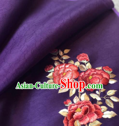 Traditional Chinese Satin Classical Embroidered Pattern Design Purple Brocade Fabric Asian Silk Fabric Material