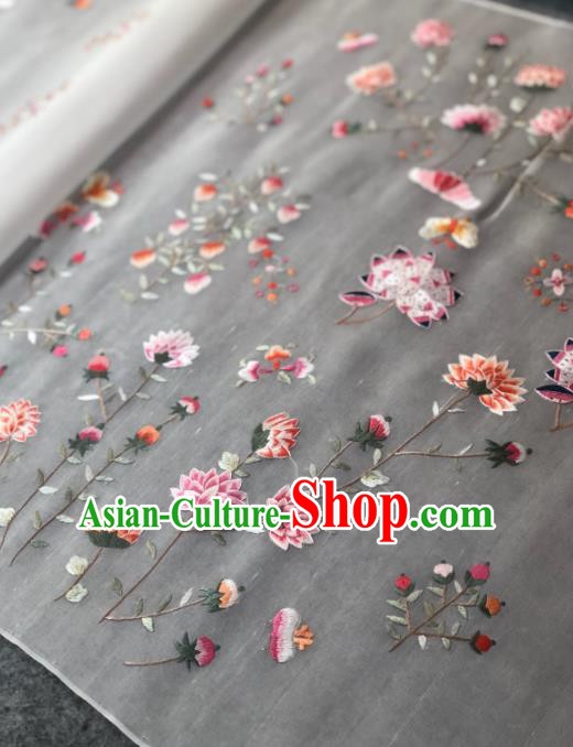 Traditional Chinese Satin Classical Embroidered Lotus Pattern Design White Brocade Fabric Asian Silk Fabric Material