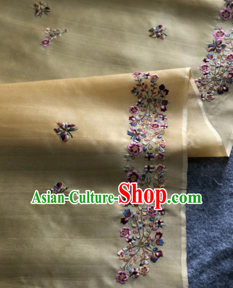 Traditional Chinese Satin Classical Embroidered Butterfly Pattern Design Yellow Brocade Fabric Asian Silk Fabric Material