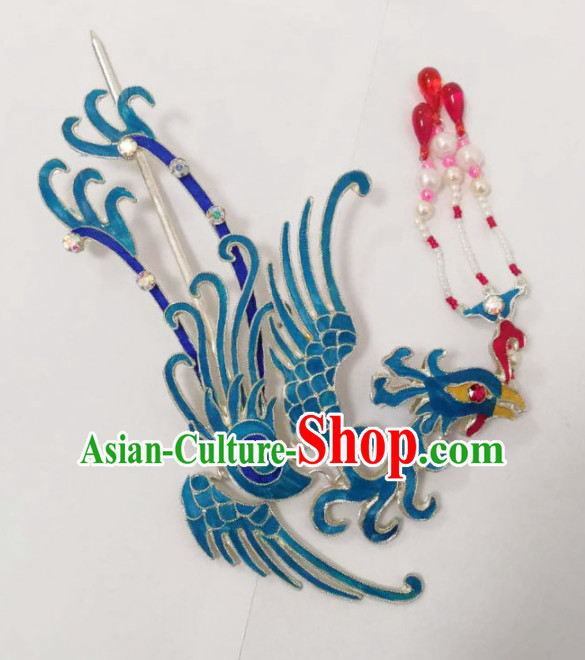 Chinese Traditional Beijing Opera Hair Accessories Ancient Queen Phoenix Tassel Hairpins for Women